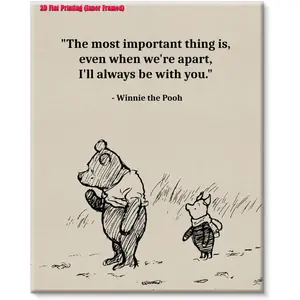 1pc 2D falt inner framed wall decor,Classic Pooh Bear Wall Art Retro I'll Always Be with You Quotes Sayings Canvas Painting for Home Room Nursery Wall Decor