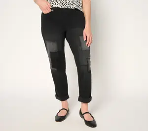 LOGO by Lori Goldstein Black Petite Pull-On Ankle Boyfriend Jeans