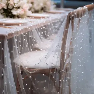 2-piece set, size: 63*119inch, elegant white pearl tulle Decorative table runner, suitable for romantic wedding ceremonies, party venue decorations, Christmas/Valentine's Day, dessert table decorations, bridal veils, chair back ribbons.