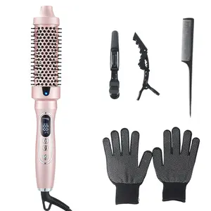 Upgraded Thermal Brush 1.5 Inch Heated Round Brush Blowout Boost Ionic Hair Straightener and Curler Dual Voltage with Gloves and Comb Daily