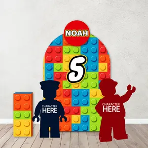 Party Backdrops, Background in Foam Board, Building Brick Decorations for Birthdays,Building Blocks Heads Theme party.Items sold Separately