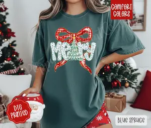 Coquette Merry Comfort Colors, Trendy Women's Christmas Tshirt
