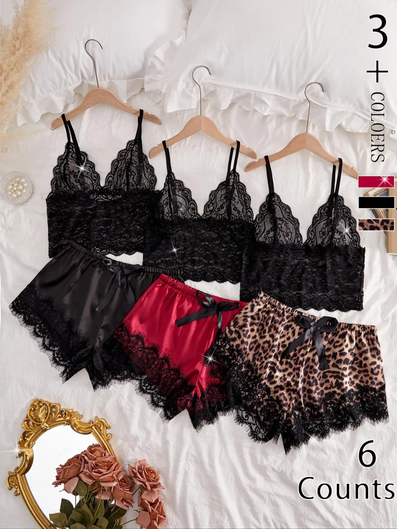 Women's Solid Sheer Lace Cami Top & Elastic Waist Bow Front Shorts Pyjama Set, Elegant Backless Camisole & Shorts Pj Set, Women's Sleepwear for Fall,