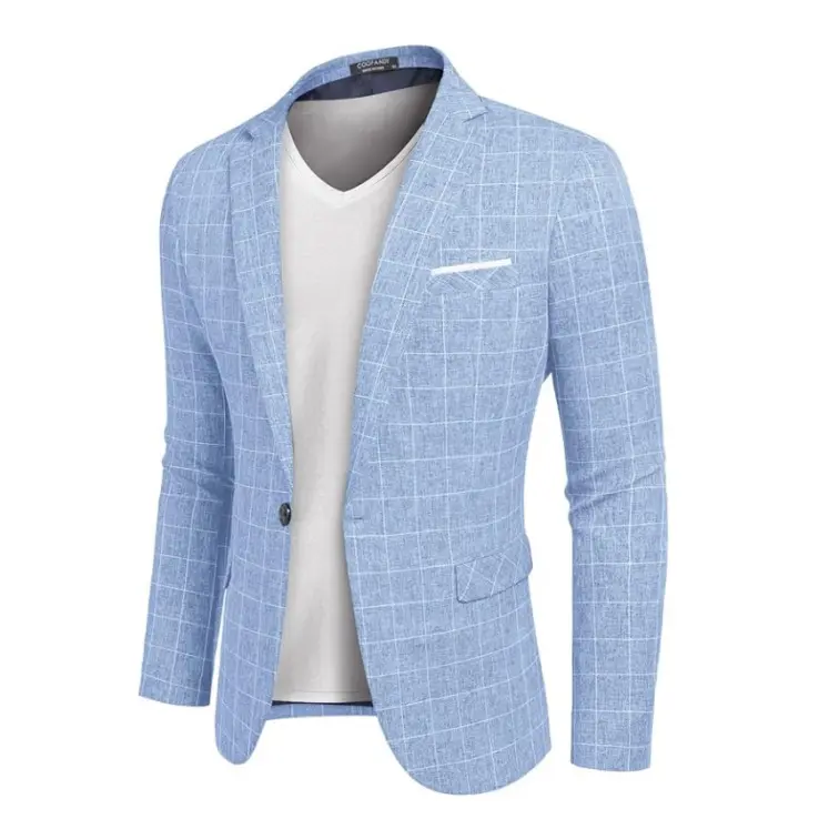 Plaid Blazer - Sky Blue
