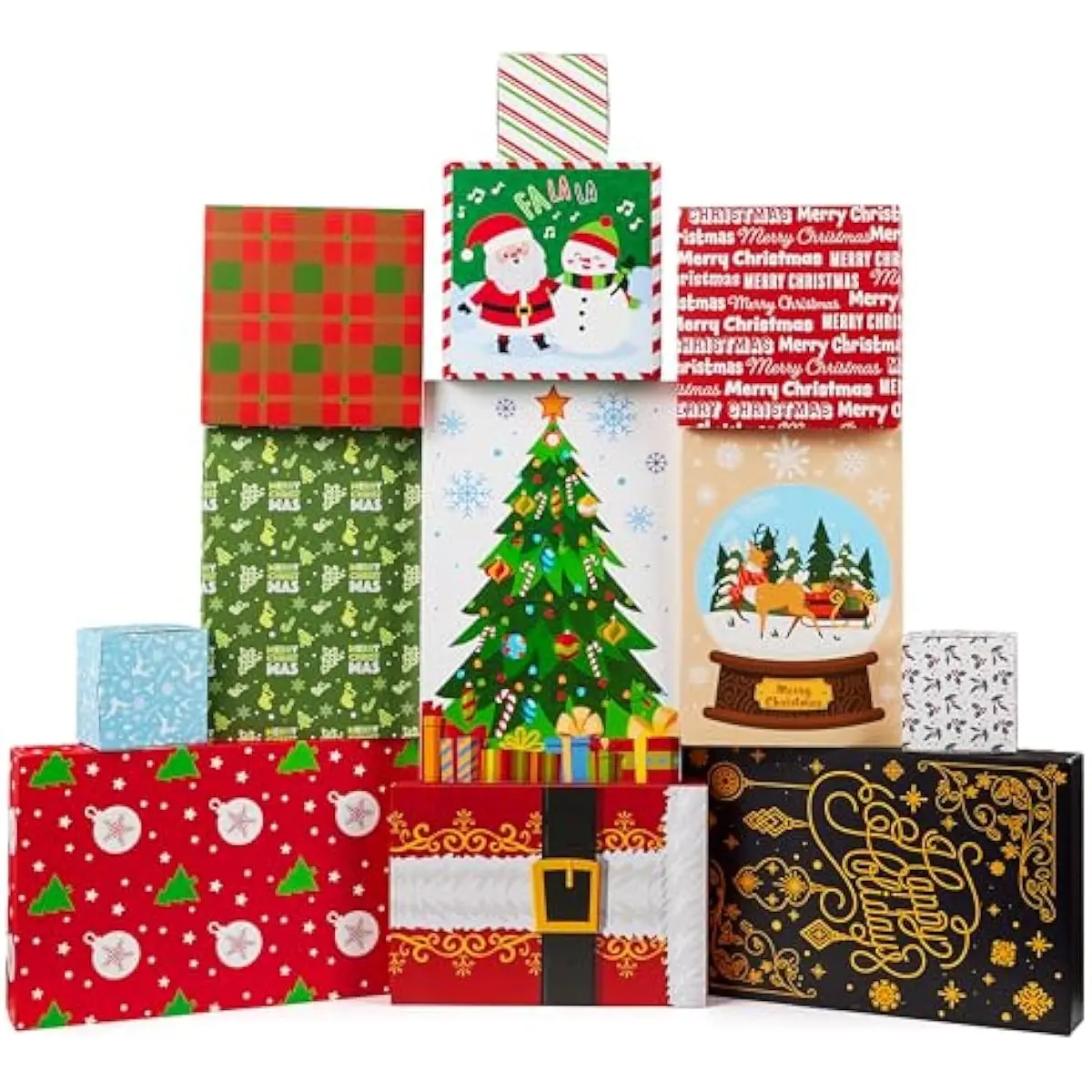 12 PCS Christmas Shirt Gift Boxes with Lids for Presents, Large Robe Cardboard Boxes, Xmas Theme Decorative Box for Clothes, Birthday Holiday Wedding Gift Wrapping Decor, Hat, Sweater and Coat