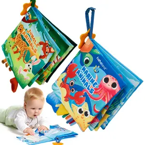hahaland 2 PCS Baby Cloth Book Baby Infant Toy Newborn Sensory Montessori Toy for Babies 0-6 Months with Crinkle Squeaky Sounds, Mirrors, Teethers - Soft Cloth Tummy Time Book Newborn Baby Shower Gift Easter Stuffers Ideas