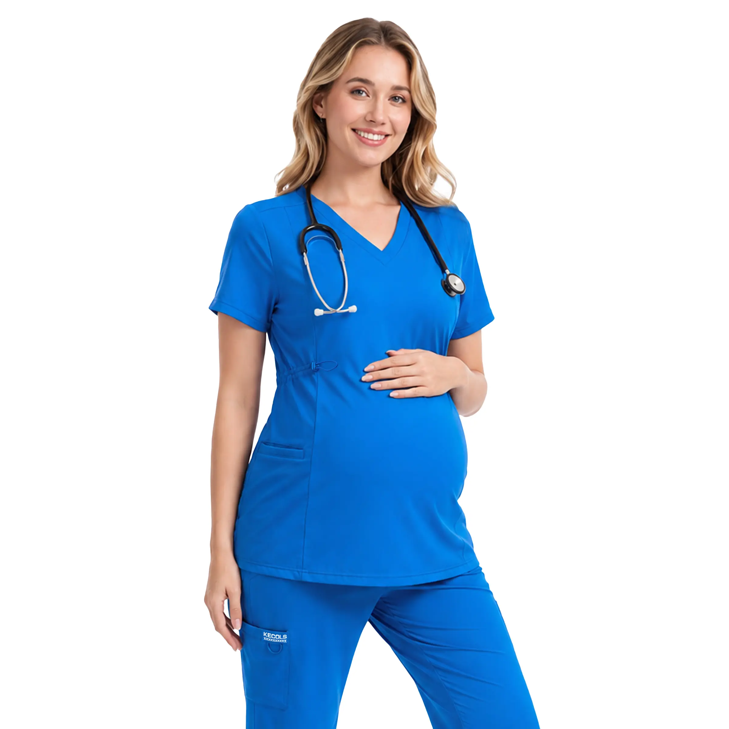 Kecols Women’s Maternity Scrub Top – V-Neck Pregnancy Scrub Shirt with Adjustable Side Panels