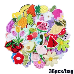 36pcs Floral Embroidery Patch Set, Fruits Flowers Cactus Designs, Vibrant Mixed Colors, Durable Fabric for DIY Clothing Jackets T-Shirts Backpacks Socks Jeans