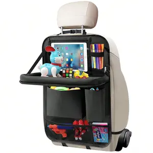 1pc Car Backseat Organizer With Foldable Table Tray, Multi-Pocket Storage Bag With Dual Mesh, Adjustable Strap & Cup Holders – Perfect For Travel Essentials, Tablets, Books, And Accessories, Vehicle Accessory Holder | Sleek Design | Durable Organizer