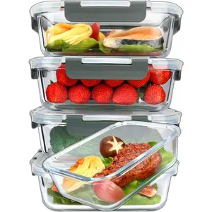 5-Packs, 36 Oz Glass Meal Prep Containers with Snap Locking Lids Glass Food Lunch Oven, Freezer and Dishwasher (4.5 Cup)