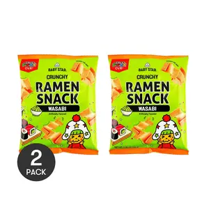 BABYSTAR Japanese Snack Noodles - Wasabi Flavor, 2 Pack, 70g Each - Crunchy Wide Noodles