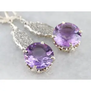 Amethyst Filigree Drop Earrings in Lacey White Gold