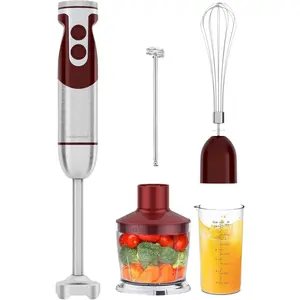 5-in-1 Immersion Hand Blender Set with Variable Speed, 400W, Stainless Steel - Includes Chopper, Whisk, Milk Frother, and Beaker - Ideal for Soups, Smoothies, Baby Food & More (RED)