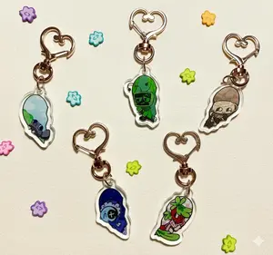 Dandy’s World Keychains, Dandy's World Characters Vee, Sprout, Shelly, Pebble, Astro Keychain for bag, keys, backpack accessory