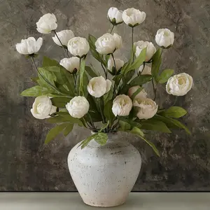 QUNWREATH 6/12 Pcs 4heads Faux Silk Peony Artificial Decorative Flowers, Bulk Fake Peony Branches with Stems for DIY Bouquet Centerpieces Wedding Decor, Mothers Day Gift Option,peonies flowers