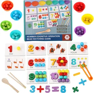 Premium Toddler Arithmetic Math Toy Set - Number Blocks, Colored Beads, Counting Cards for Fine Motor Skills, Color Recognition, Hand-Eye Coordination, Birthday Gift for Boys & Girls