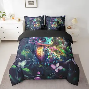Dragon Comforter Set with Sheets Dragon Stuff Bed in a Bag for Boys Girls Teens Wild Life 7 Pieces Bedding Set Flower and Grass Bed Set Room Decor Balck Green