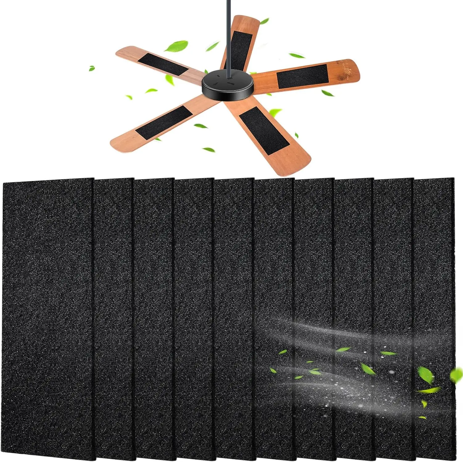 10 Pcs Ceiling Fan Filter for Blades, Activated Coconut Carbon Filters,Activated Carbon Ceiling Fan Air Purifier Pads,Adhesive Ceiling Fan Air Filters
