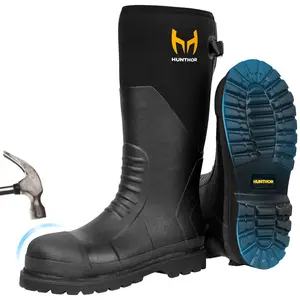 Rubber Work Boots, Puncture-Proof with Steel Toe & Shank, Lightweight Waterproof Anti Slip EVA Outsole Hunting Boots for Men, 6mm Neoprene for Construction, Manufacturing or Farming (Size, 6-14)