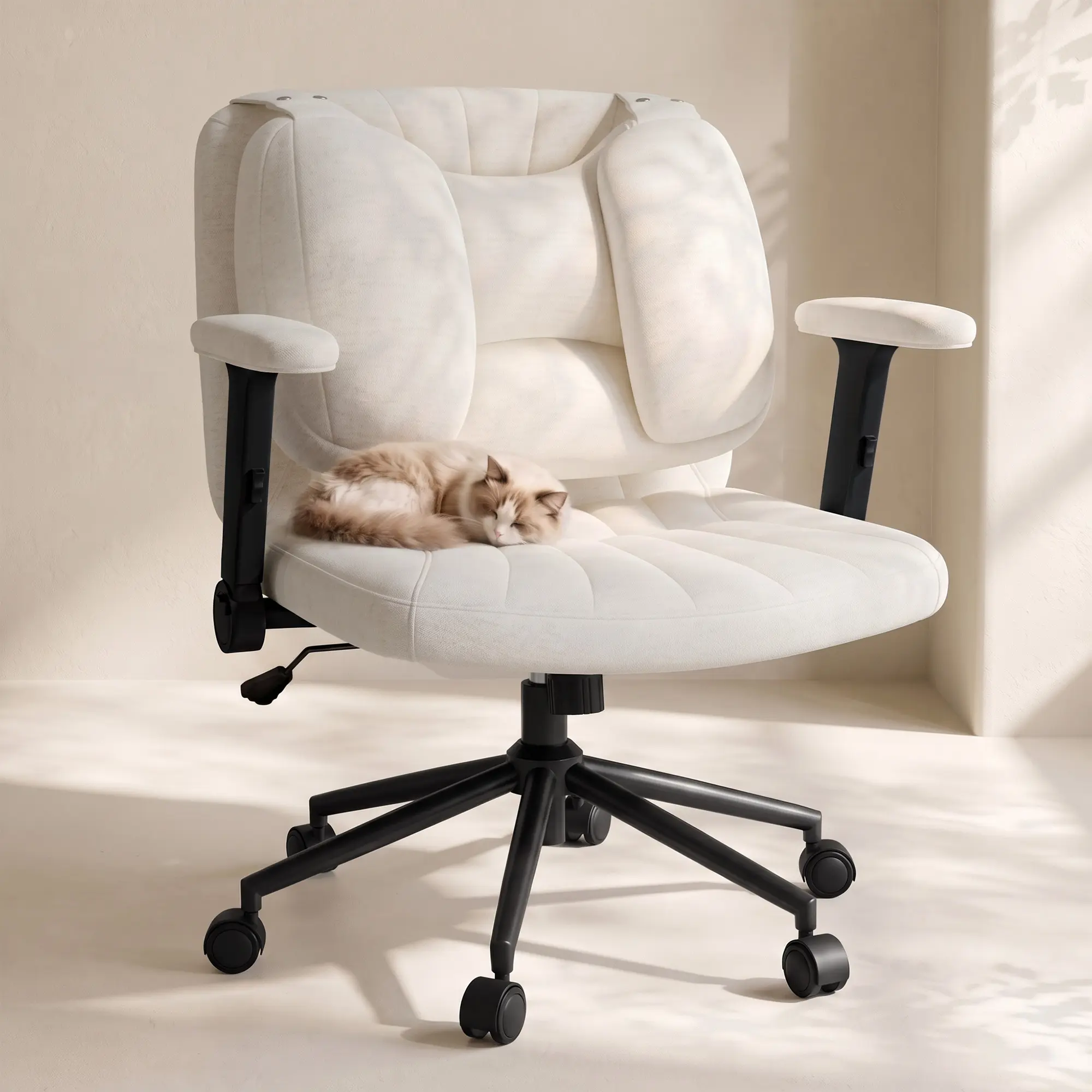 Ergonomic Office Chair with Adjustable Armrests, High Back Desk Chair with Thick Cushion, Comfy Swivel Computer Chair for Home Office, Bedroom & Study  ：