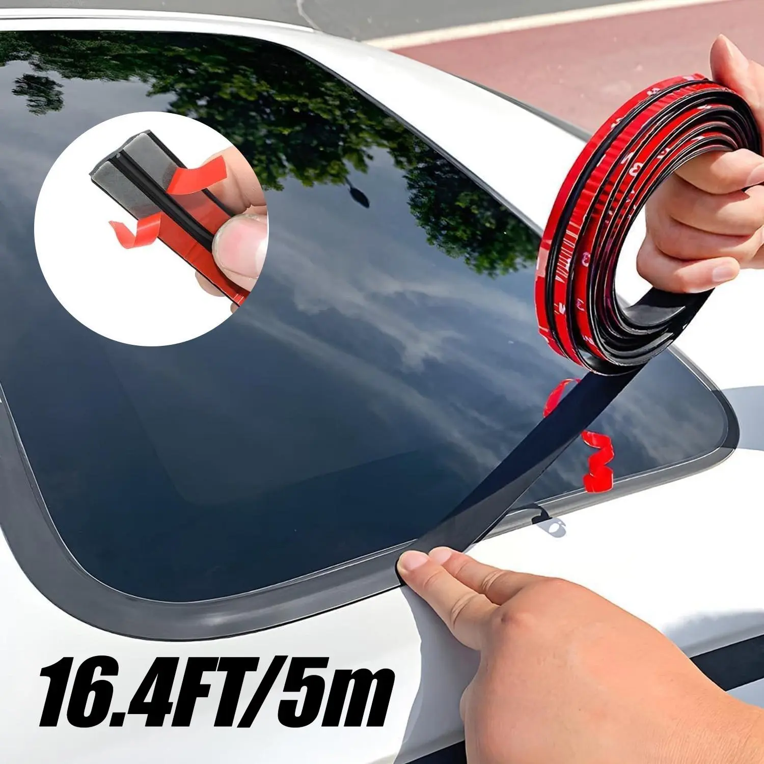 5M T-Type 19mm Car Windshield Seal Strip, Leak Proof Waterproof Noise Reduction Weatherstrip with 2 Adhesion Promoters, Dust Wind Proof for Auto Sunroof Window Easy DIY Install