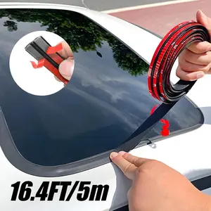 5M T-Type 19mm Car Windshield Seal Strip, Leak Proof Waterproof Noise Reduction Weatherstrip with 2 Adhesion Promoters, Dust Wind Proof for Auto Sunroof Window Easy DIY Install