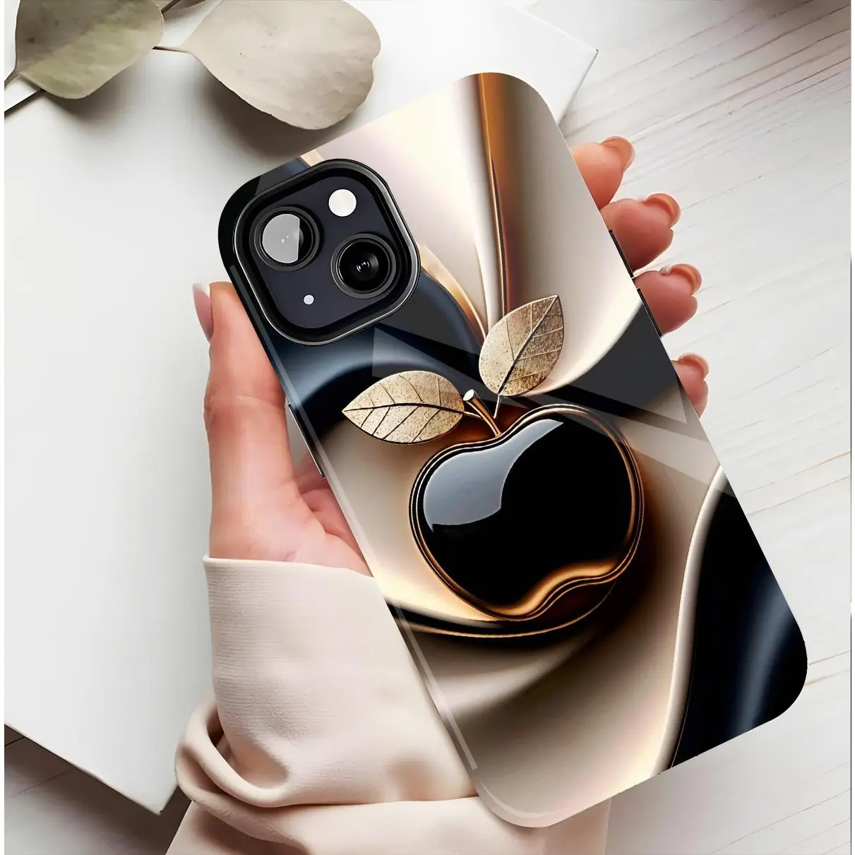 Luxury Apple Phone Case with Golden Apple Design for Holiday Gifting, Durable & Stylish, Compatible with iPhone 11/12/13/14/15/16 (Pro Max/Plus) Protection Cover Protective Smartphone