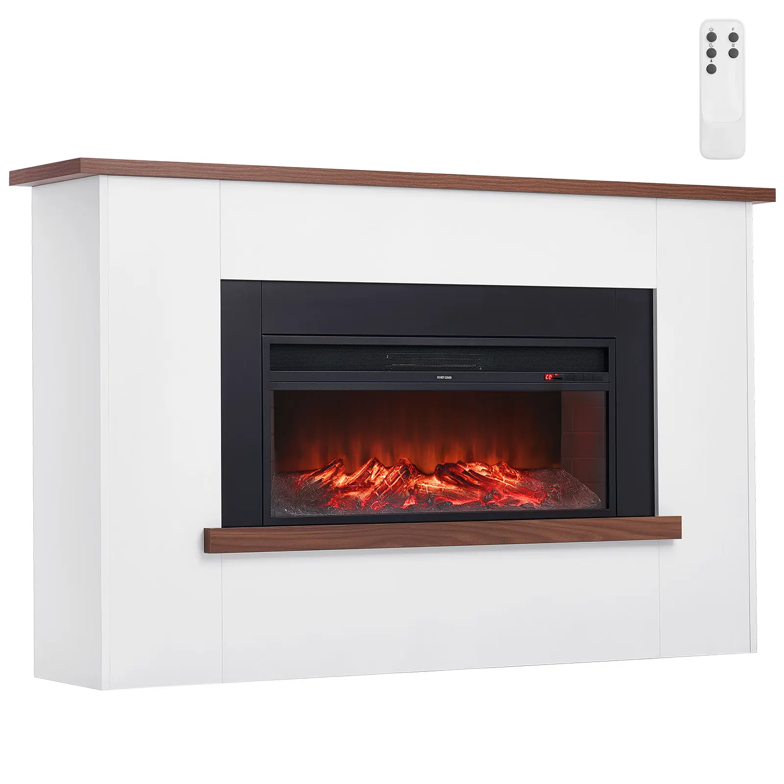 VEVOR 65.5 Inch Freestanding Electric Fireplace Stove Heater with Mantel for Home, 1500W 5120BTU Fake Luminous Flames, Infrared Heat, Adjustable Settings, Overheating Protection, Timer, Remote Control, Nightlight, No Extra Assembly