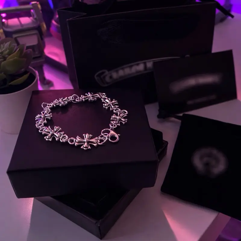 Unisex Silver Cross-Link Bracelet, Heavy Metal Streetwear Jewelry