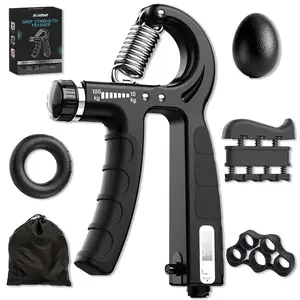 Adjustable 5-in-1 Hand Grip Set, Forearm & Finger Exerciser with Gripper, Grip Ring, Stress Ball for Fitness