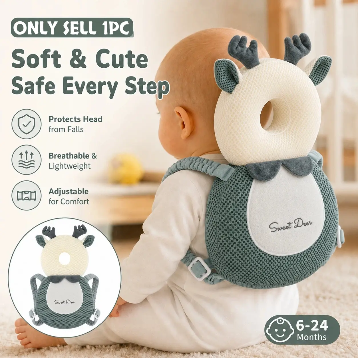 1pc Little Deer Anti-Collision Backpack, Outdoor Home Teaching Protective Gear, Cute Little Deer Backpack with Horizontal Strap Fixing, Summer Breathable Anti-Fall Pad for Early Education Materials for Walking Practice Essentials