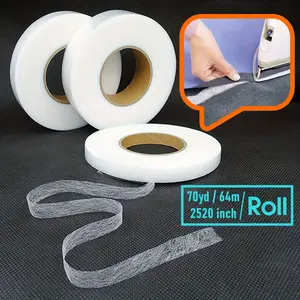 1 Roll 60m Iron-On Hemming Tape, Double-Sided Fusible Interfacing, Heat Fabric Fusible Bonding Web, Adhesive Cloth Tape, Perfect for Crafting & Sewing
