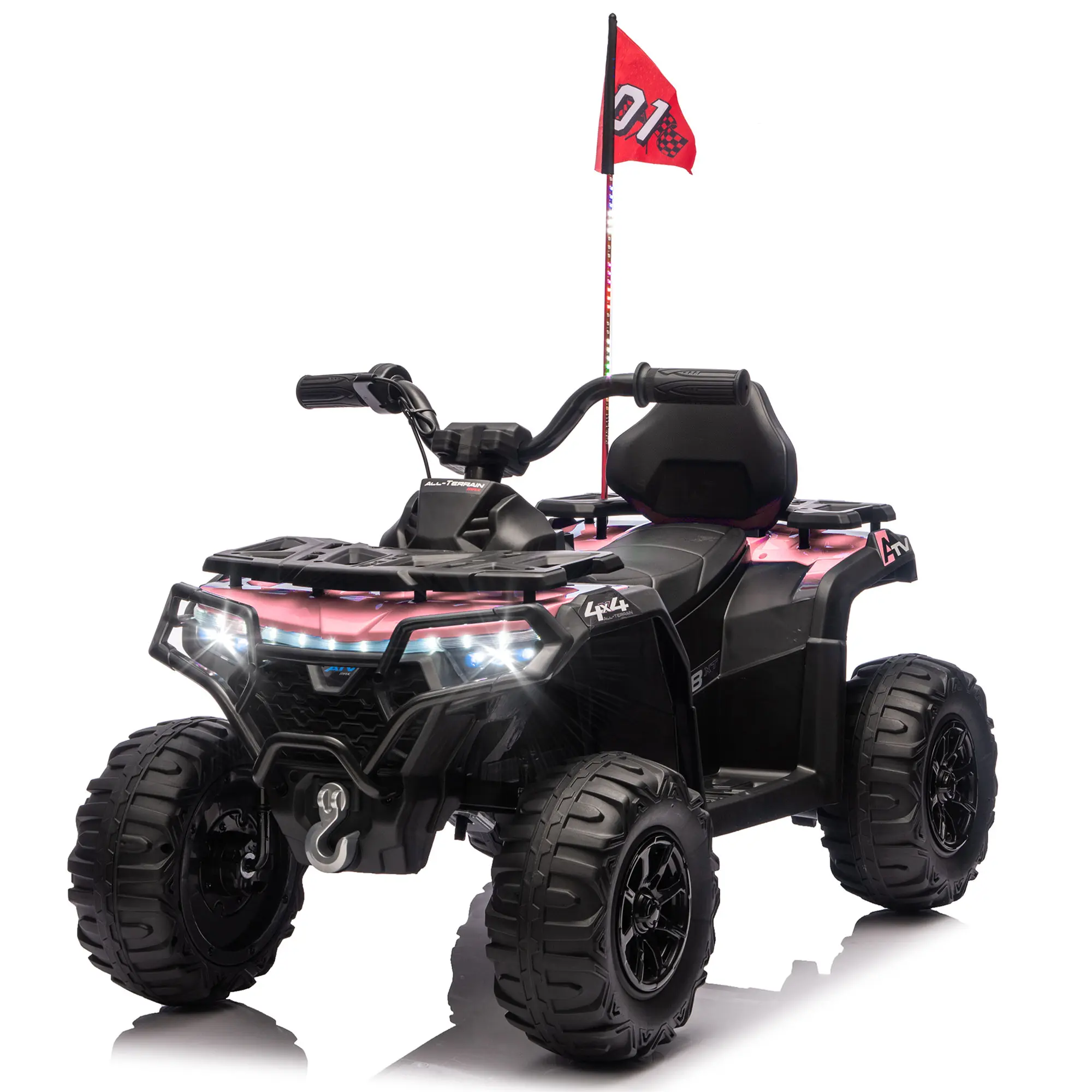 24V Ride On Toys Kids ATV, 160W Electric 4 Wheeler for Kids 3-6, Electric Quad with Bluetooth Music, LED Lights, Spring Suspension, Battery Powered Electric ATV, 4.35 MPH Max Speed