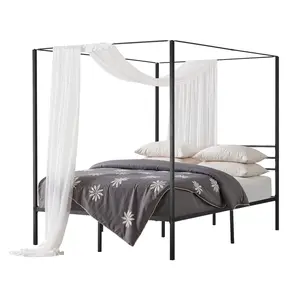 VEVOR Queen Size Canopy Bed Frame, Metal Canopy Bed with Four Posters Design, Heavy Duty Steel Slats Support, Underbed Storage Space, No Box Spring Needed, Easy Assembly, Black