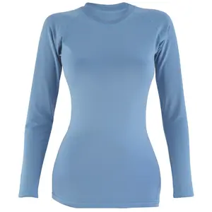 ROAR-INT Women’s Sky-Blue MMA BJJ No-Gi Jiu Jitsu Grappling Long Sleeve Compression Rash Guard Shirt