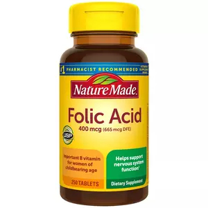 Nature Made Folic Acid 400 mcg 665 mcg DFE 250 Tablets for Nervous System Support 250 Day Supply Vitamin Healthcare for Pregnant Women Edible Optimum
