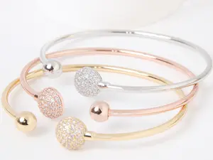 Elegant 1PC/3PCS Gold Silver & Rose Gold Round Ball C-Shaped Bracelets Fashionable Round Bead Bangle Jewelry Set Trendy Female Gift