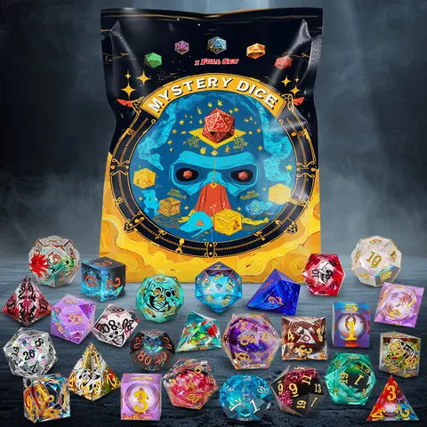 CIARAQ 7-Piece Handmade Resin Mystery Dice Set - Sharp Edge Dragon Polyhedral Dice with Dragon Eye, Aurora Laser Ribbon, Glitter Liquid Core, Floral Plant Pattern for DND, RPG, Festive Gifts for Enthusiasts