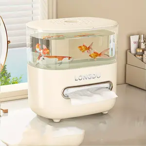 2-In-1 Creative Tissue Box, Tissue Holder & Fish Tank, Office Desktop Decor, Multi-Functional Storage, Aquarium for Goldfish & Small Pets