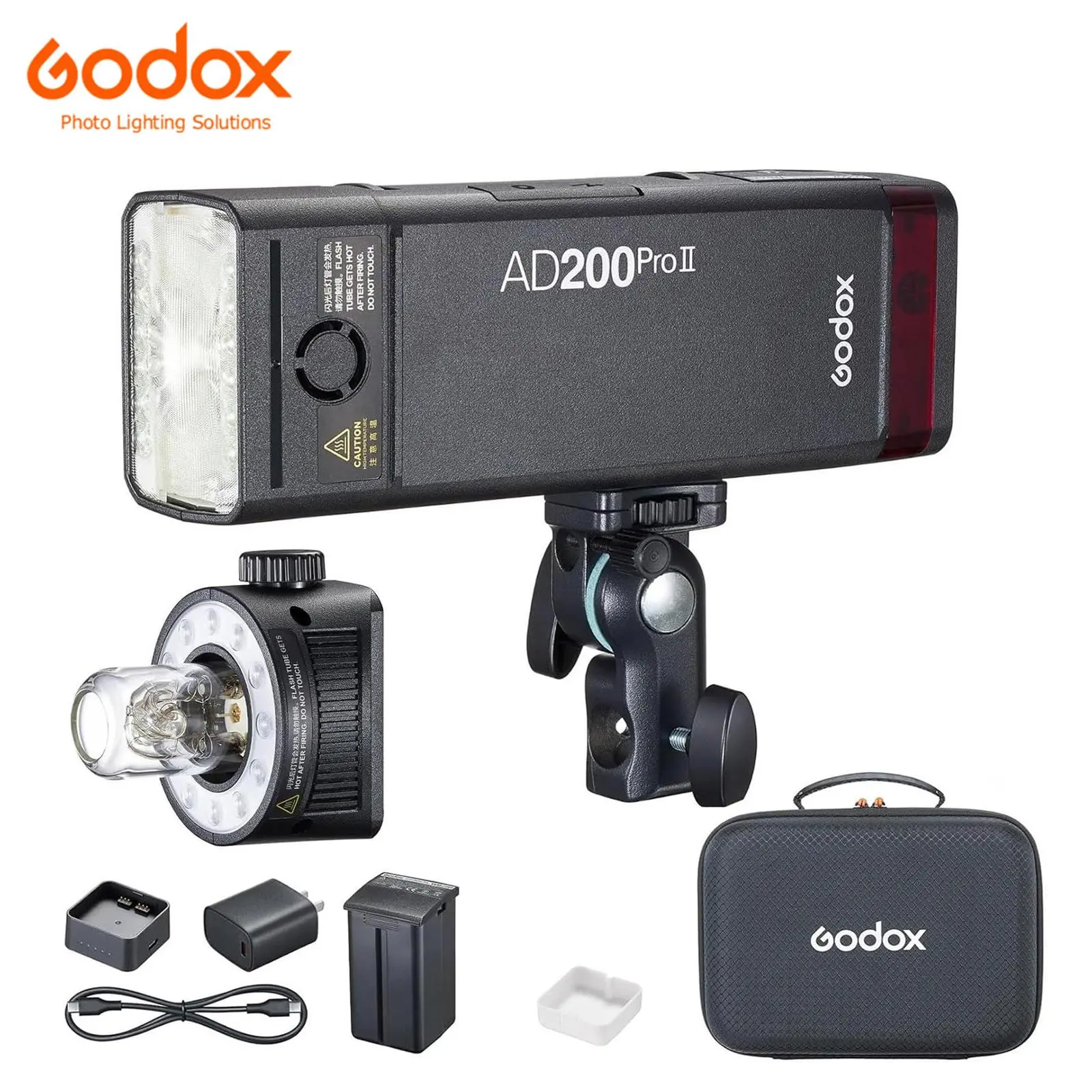 Godox AD200 Pro II 2.4G Pocket Flash Strobe Photography Lighting Kit with 14.4V Lithium Battery, 500 Full-Power Flashes, 0.01-1.8s Recycling Time, Bi-Color LED Guide, 2900mAh Camera Fill Light for DSLR/Mirrorless Cameras (Upgraded Version)