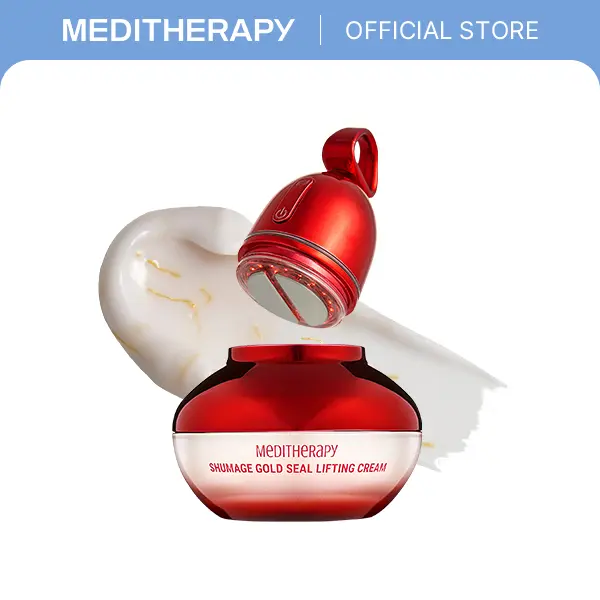 Shumage GlowLift Cream with Built-In Beauty Device | Yellow & Red Light EMS Device High-Frequency Face Firming & Contouring Set | Tightens Sagging Cheeks & Jawline | Gold-Layer Lifting Texture for Glow Boost & Mirror Skin | MEDITHERAPY Official