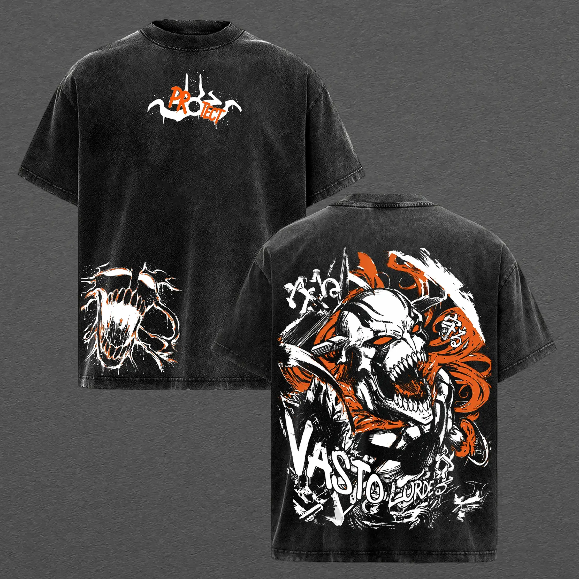 Bleach Ichigo Vasto Lorde Hollow Mask T-Shirt - TYBW Acid Washed Oversized Cotton Tee, Soul Reaper Anime Streetwear Apparel, Classic Menswear Seamless Soft Black Crewneck Top Gift for Fans
