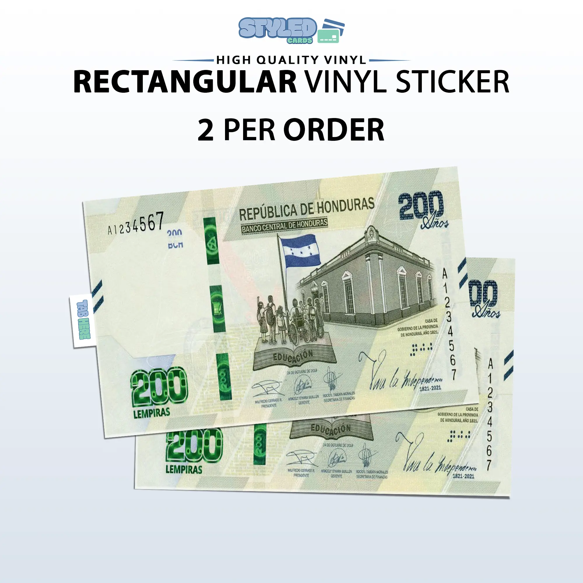200 LEMPIRAS rectangular vinyl STICKER