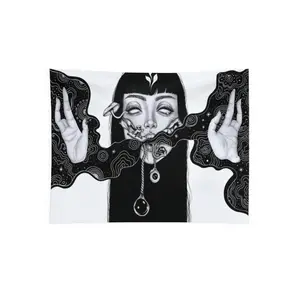 1pc Eerie Abstract Horror Art Girl Tapestry - Creepy Aesthetic Wall Hanging Suitable for Dorm, Bedroom, Party Decor - Horizontal Haunting Female Figure Art - Indoor/Outdoor Wall Decoration