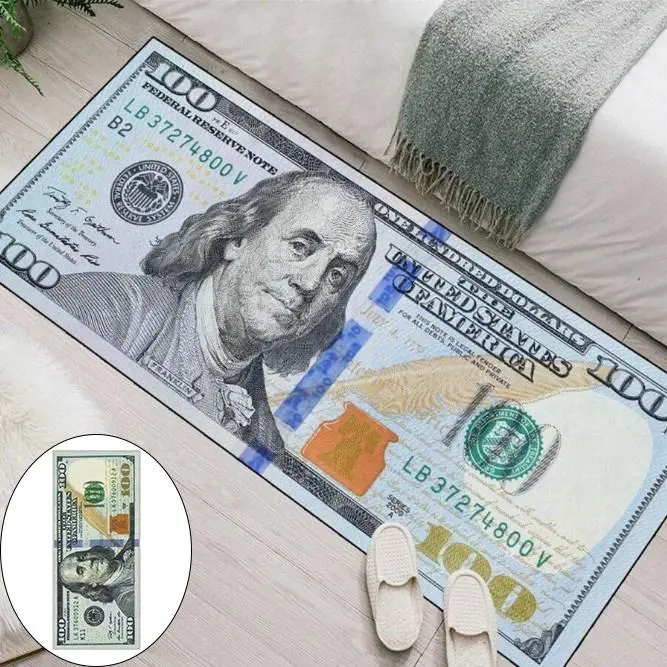 Hundred Dollar Bill Strip Carpet 19.7x47.2inch 100 USD US Banknote Decorative Carpet Large Carpet Mat Non-slip Large Carpet Mat Washable Kitchen Carpet Indoor Doormat Entrance Doormat Living Room