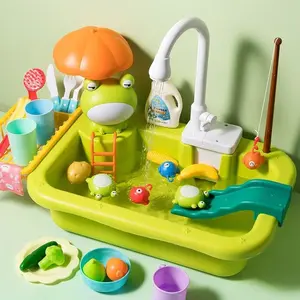 Vegetable Washing Basin Kitchen Playset, Toddler Play Kitchen, Electric Circulating Water Sink, Kids’ Dishwashing/Handwashing Toy, Realistic play set cookingset Plastic Toy Outdoorfun Fun Cleaning Playset