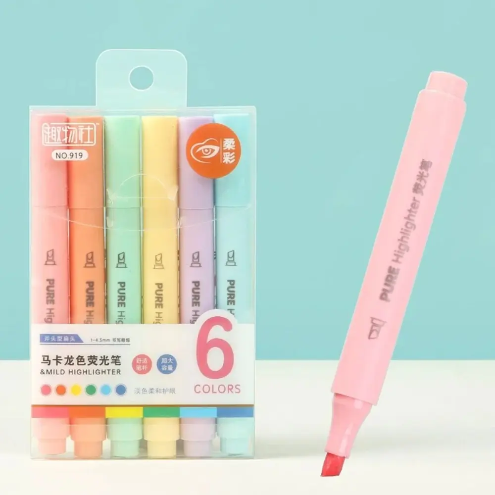 6Pcs/set Pastel Color Macaron Highlighter Pen Marker Pens Aesthetic Pens Fluorescent Pen Drawing Highlighters Pastel Markers Stationery School Supplies