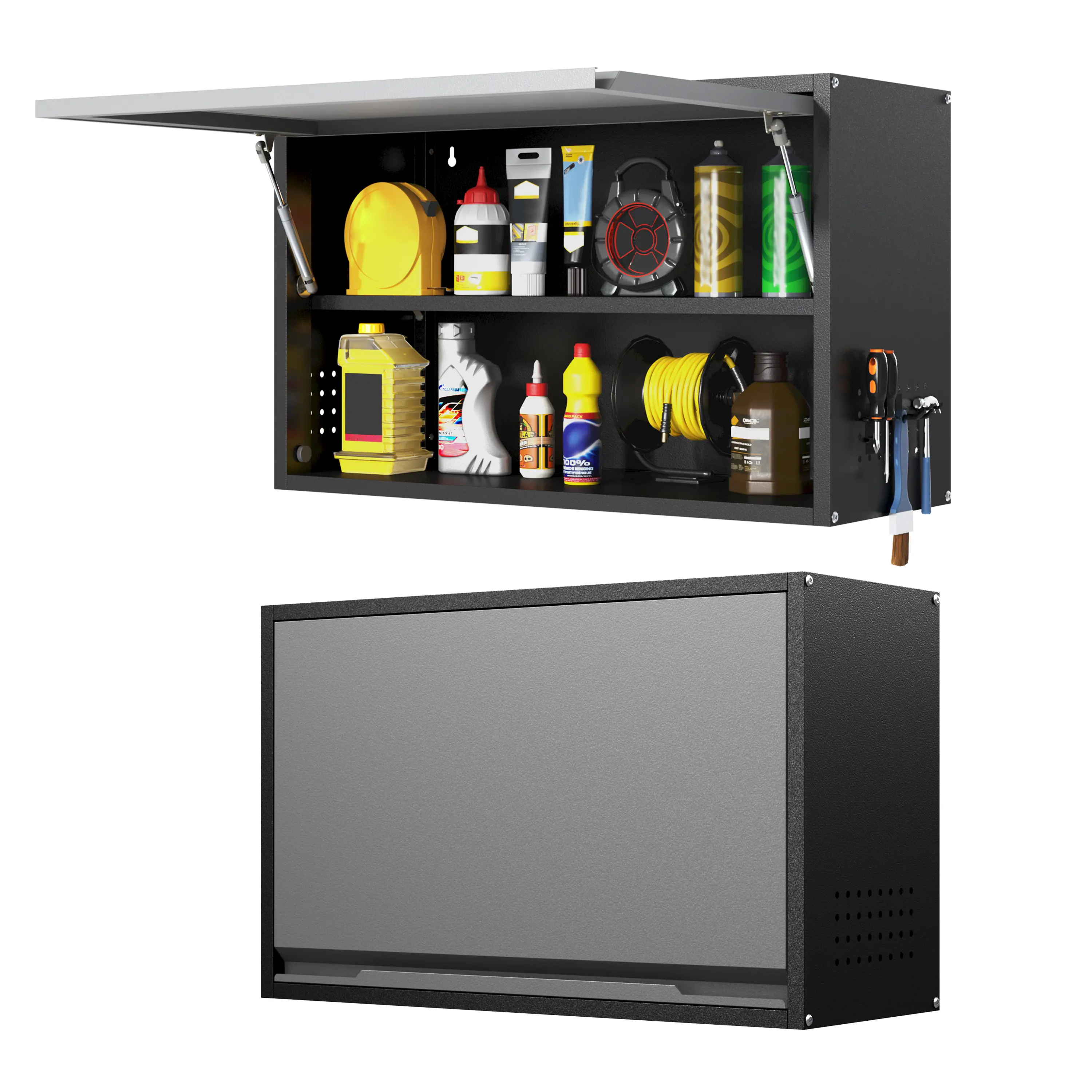LONGLINK Metal Wall Cabinet with Hydraulic Struts: A metal storage solution for indoor kitchens, garage tool organization, garage tool cabinets, and metal storage cabinets