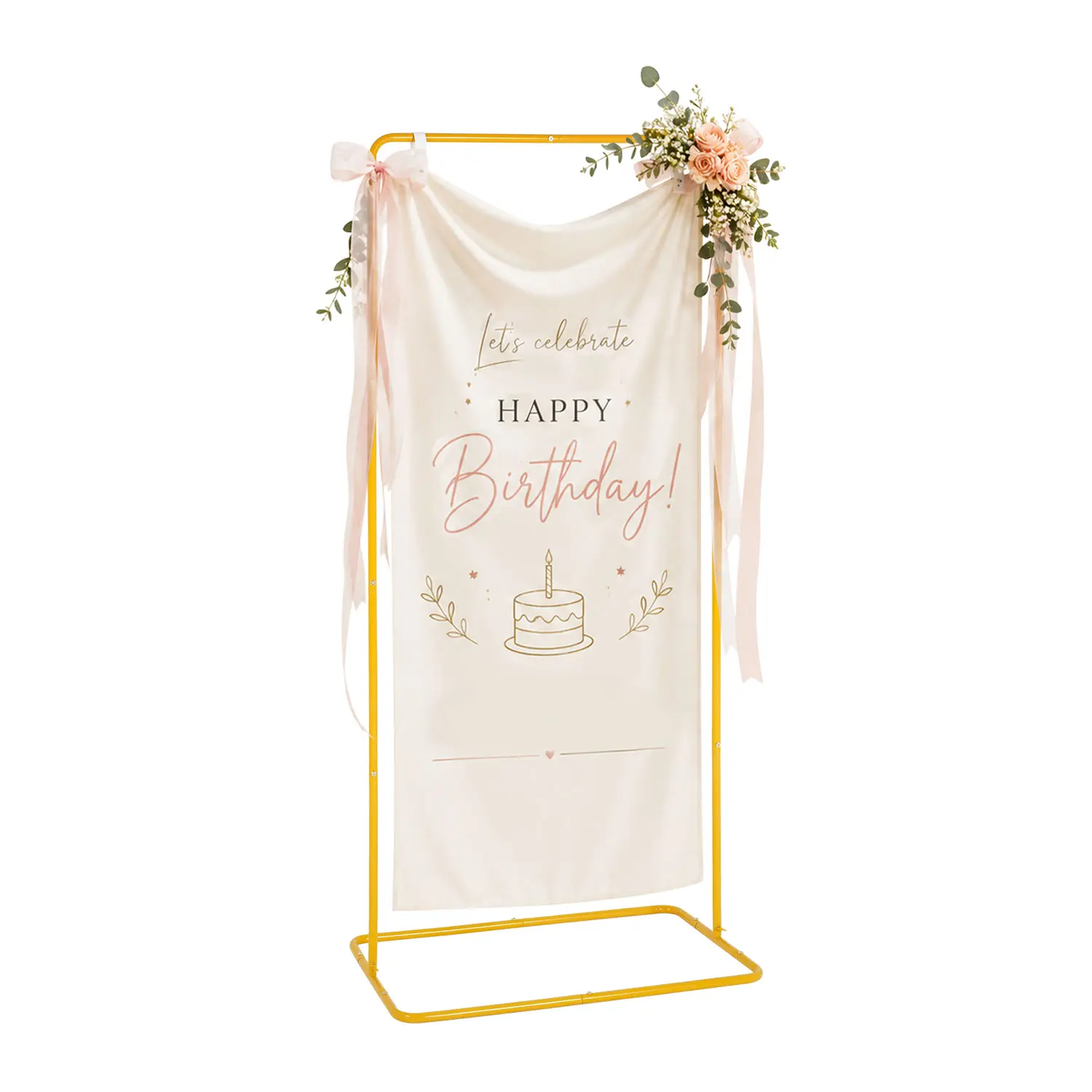 VINCIDERN 69in Adjustable Mustard Yellow Wedding Sign Stand Wedding Seating Chart Stand,Metal Poster Stand Easel with Leather Sign Hanging Straps for Birthday Halloween Party Supplies
