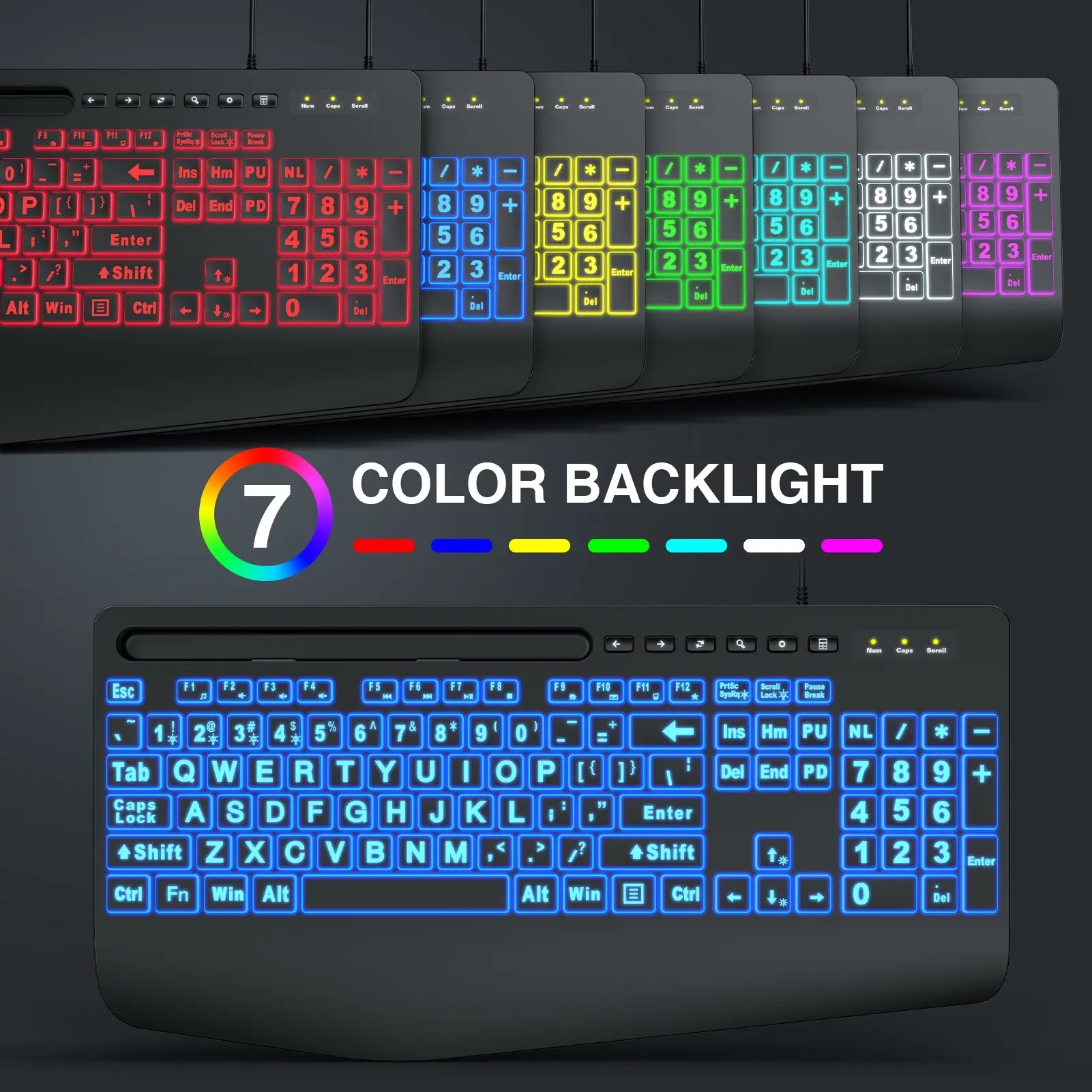 SABLUTE KX213 Wired Large Print Backlit Keyboard & Mouse Set with Wrist Rest, 7-Color Backlight, Ergonomic Design, Plug-and-Play for Seniors, Gaming Items tiktokshopbacktoschool